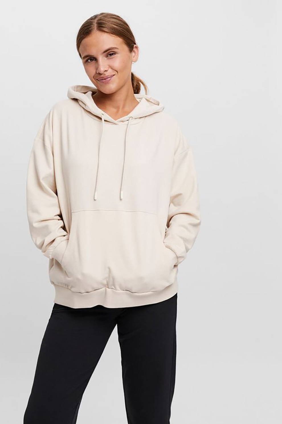 Vero Moda, Hanorac uni cu buzunare laterale, Alb prafuit