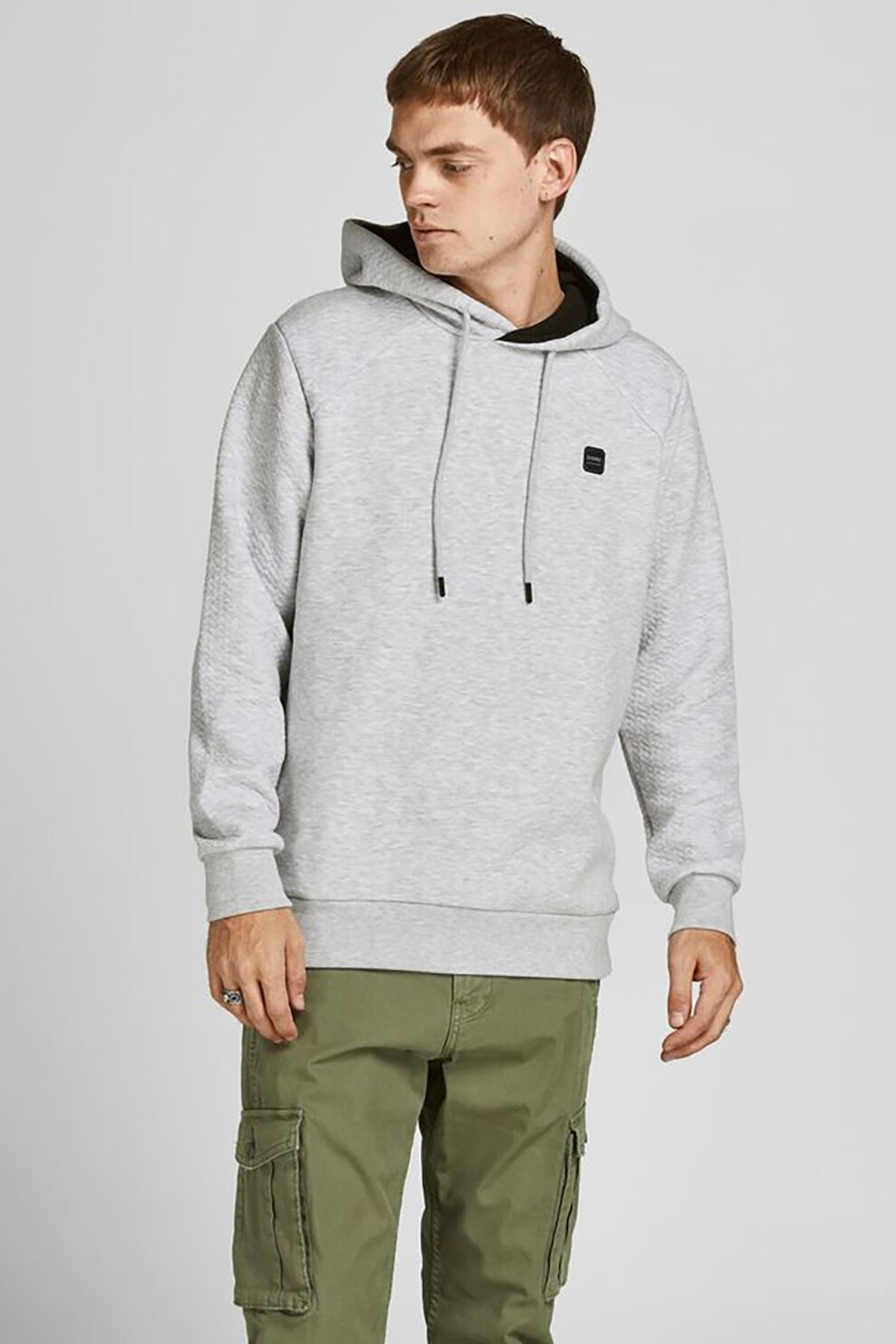 Jack&Jones, Hanorac cu segmente texturate, Gri deschis melange
