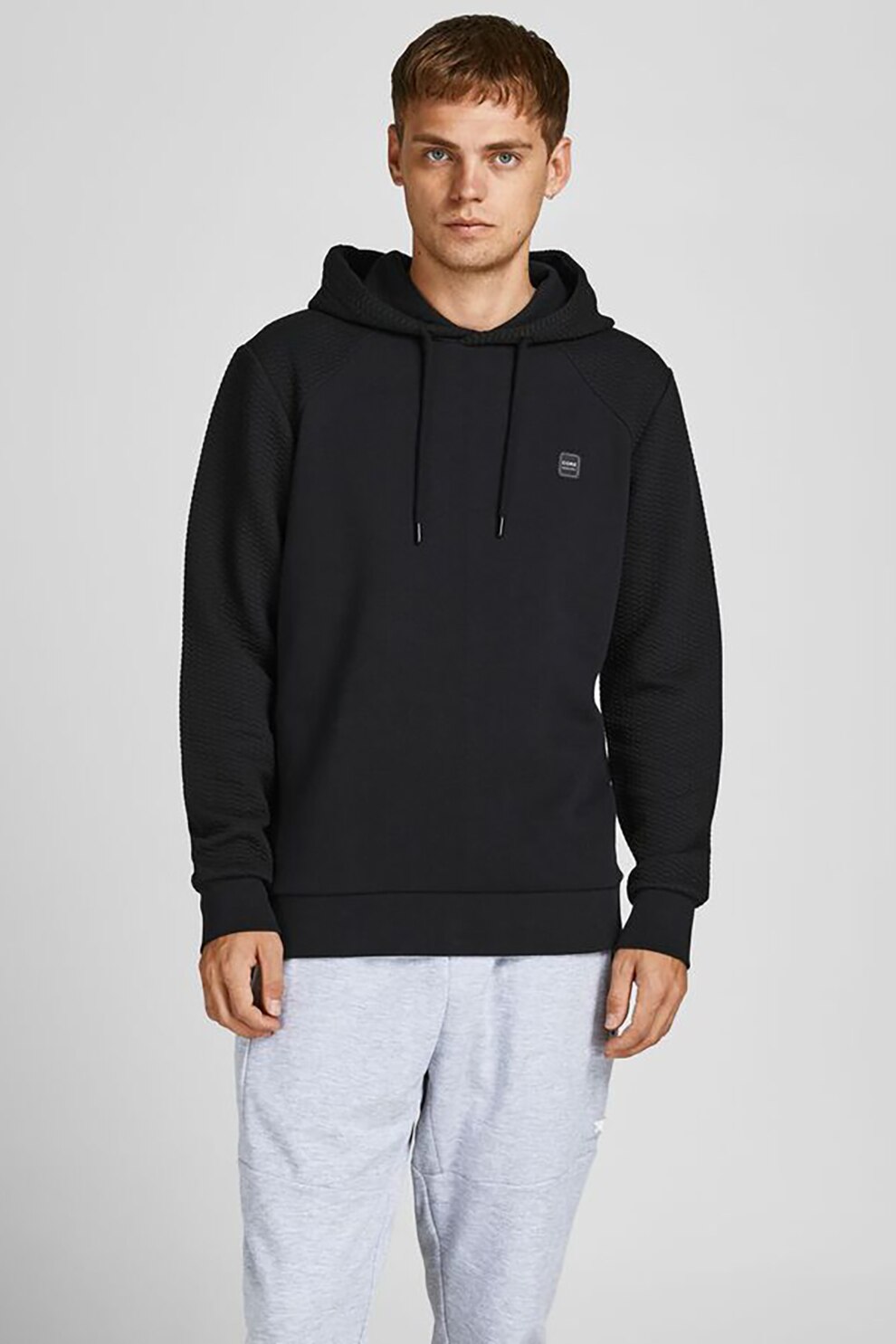 Jack&Jones, Hanorac cu segmente texturate, Negru