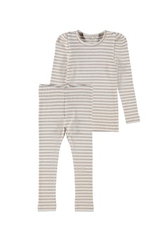 NAME IT, Pijama din amestec de modal cu model cu dungi, maro nisip, alb NAME IT, Pijama din amestec de modal cu model cu dungi, maro nisip, alb