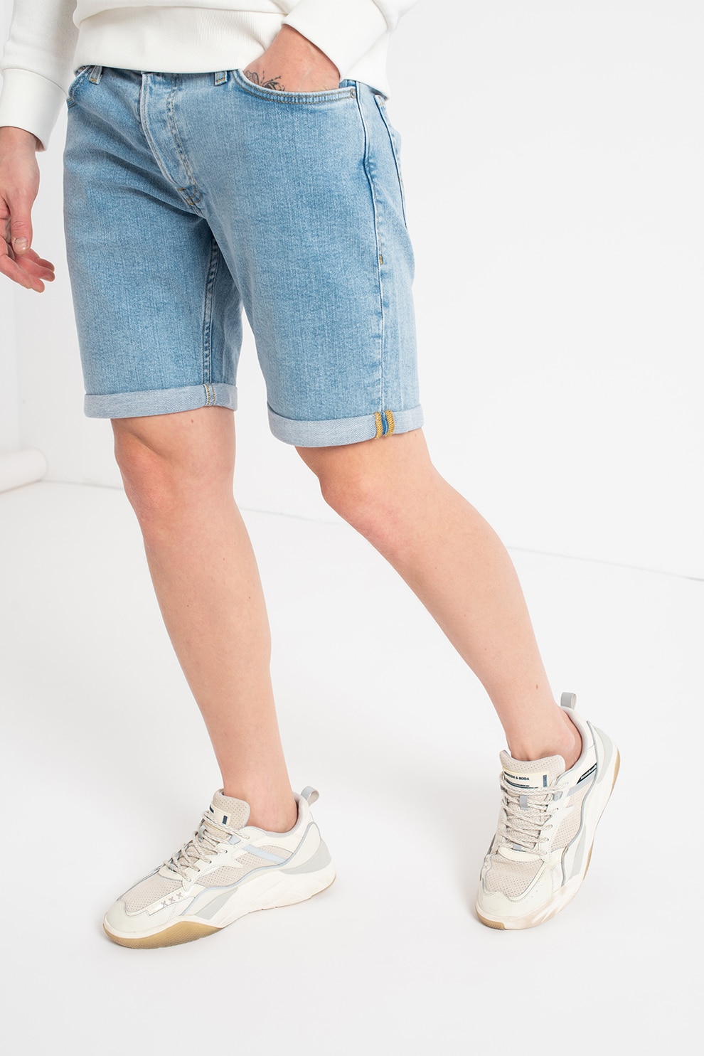 Jack&Jones, Blugi scurti cu terminatii pliabile Rock, Albastru deschis