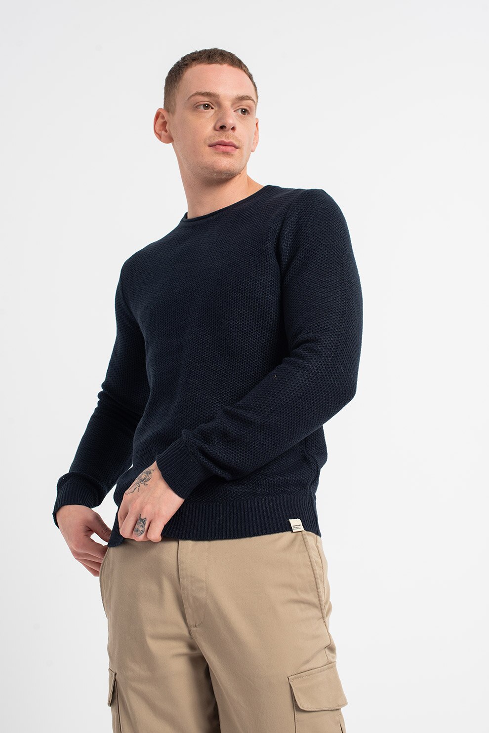 Jack&Jones, Pulover cu decolteu la baza gatului si aspect texturat Conrad, Bleumarin