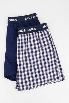 Jack&Jones, Set de boxeri cu banda cu imprimeu logo in talie James - 2 perechi, Albastru/Alb Jack&Jones, Set de boxeri cu banda cu imprimeu logo in talie James - 2 perechi, Albastru/Alb
