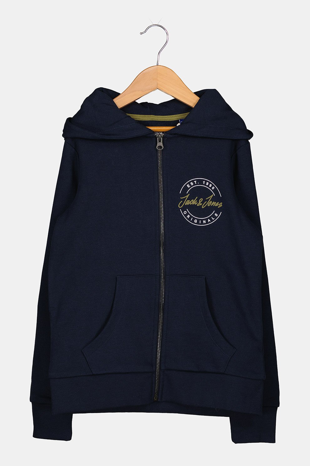 Jack&Jones, Hanorac cu fermoar si buzunare frontale, Bleumarin inchis