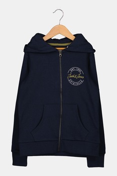 Jack&Jones, Hanorac cu fermoar si buzunare frontale, Bleumarin inchis Jack&Jones, Hanorac cu fermoar si buzunare frontale, Bleumarin inchis