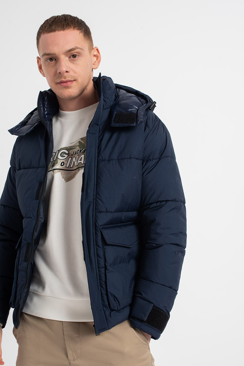 Jack&Jones, Geaca cu gluga si buzunare aplicate Strad, Bleumarin