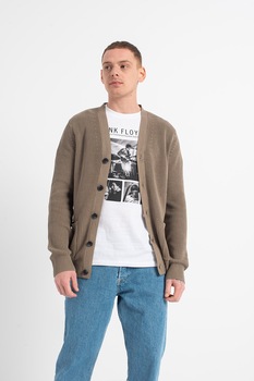 Jack&Jones, Cardigan cu decolteu in V si buzunare aplicate Lawell, Verde sparanghel Jack&Jones, Cardigan cu decolteu in V si buzunare aplicate Lawell, Verde sparanghel