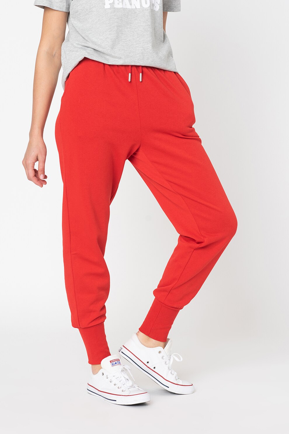 Only, Pantaloni sport conici cu snur in talie Maggi, Rosu