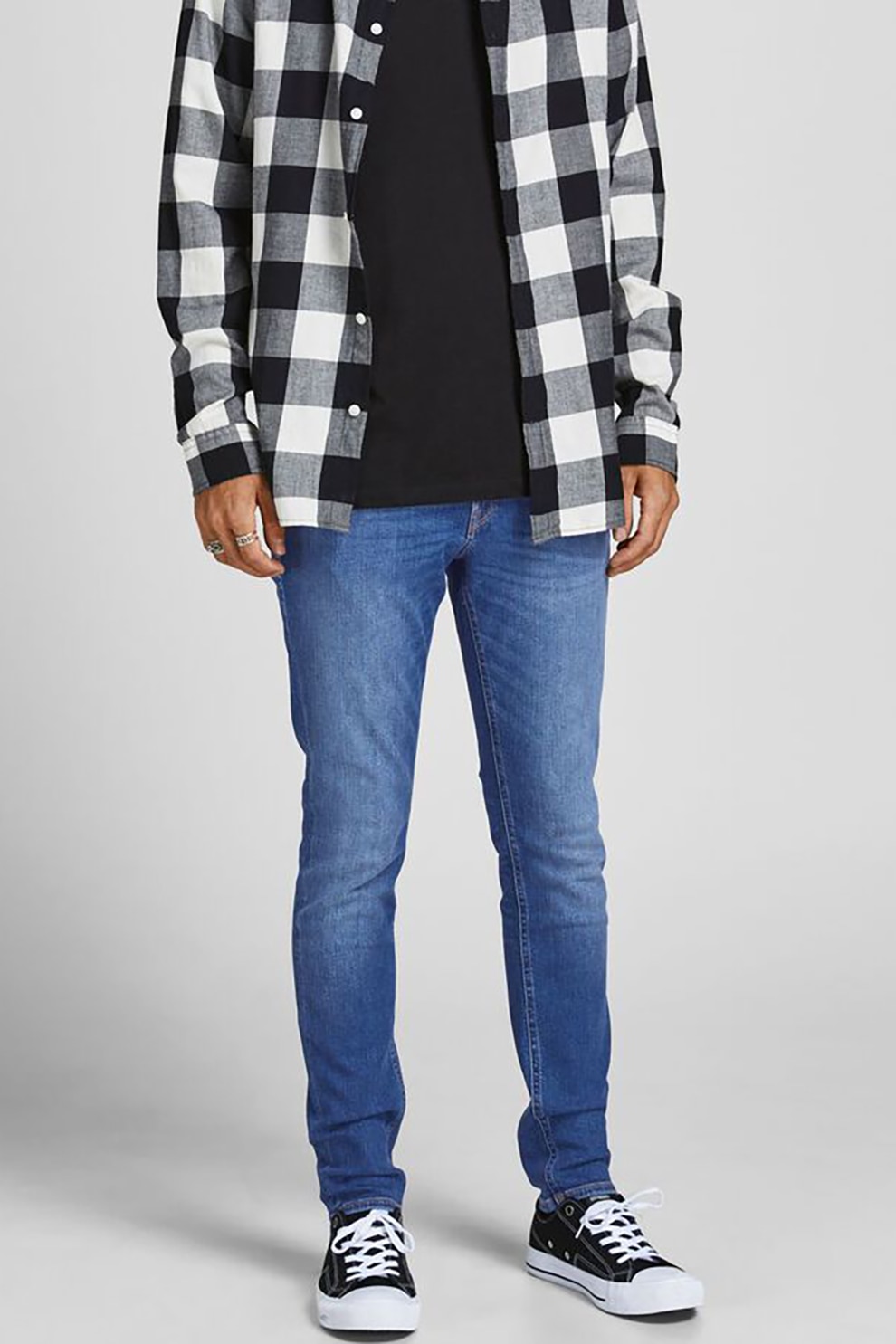 Jack&Jones, Blugi slim fit cu aspect decolorat, Albastru