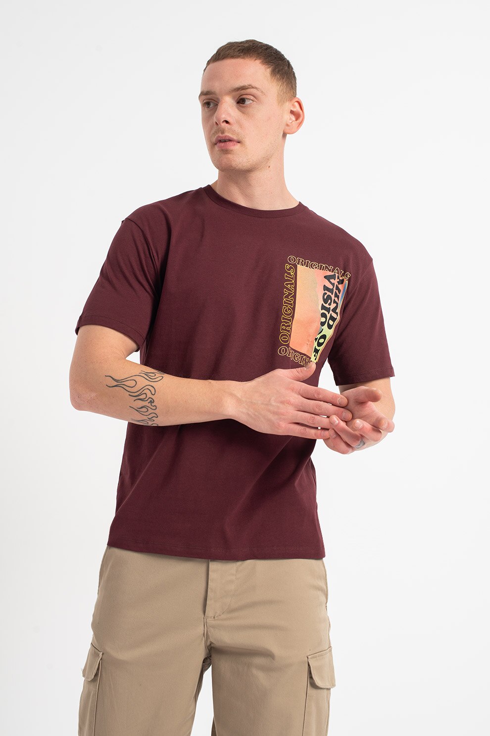 Jack&Jones, Tricou relaxed fit cu imprimeu Finitys, Violet pruna