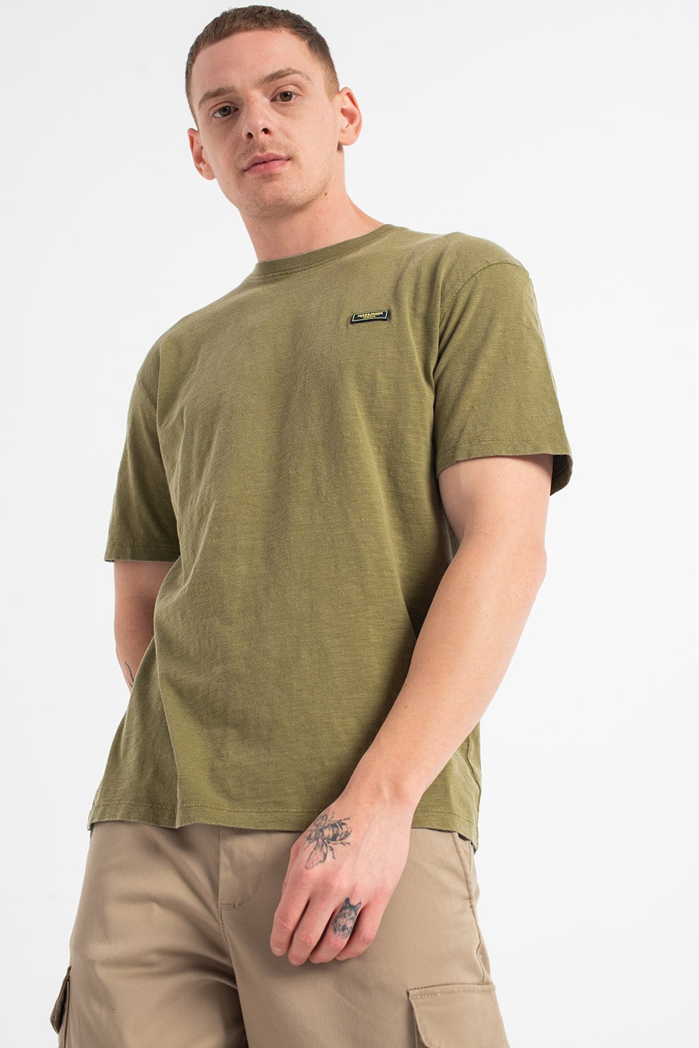 Jack&Jones, Tricou lejer cu decolteu la baza gatului Brad, Verde sparanghel