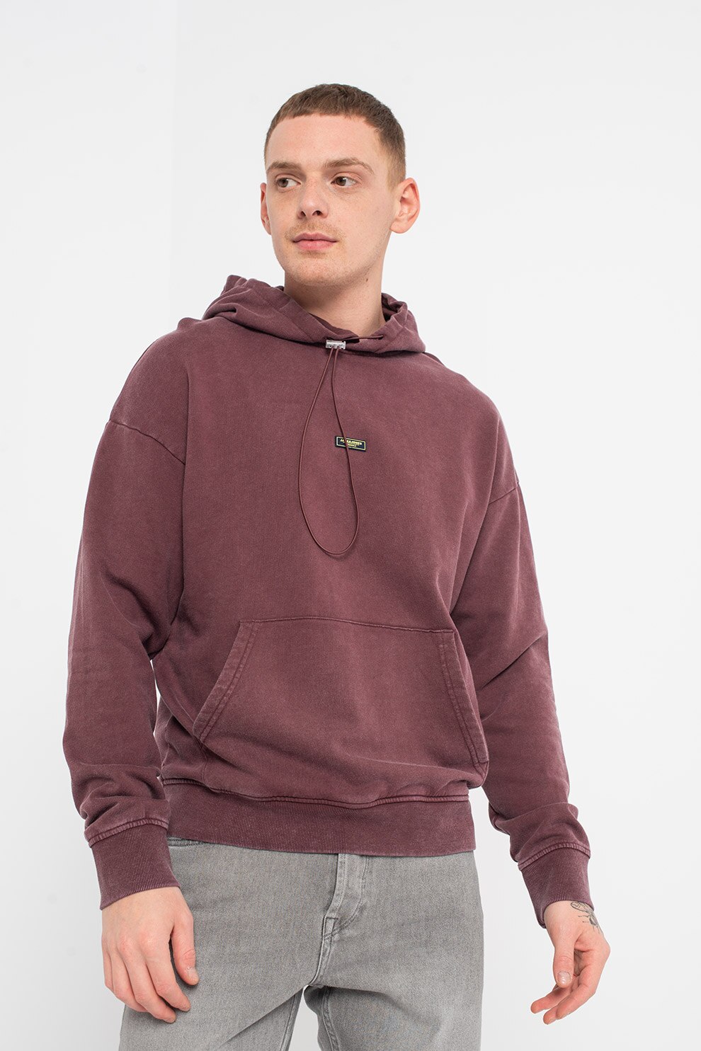 Jack&Jones, Hanorac lejer de bumbac cu buzunar kangaroo Brad, Rosu stins