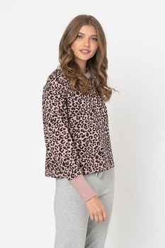 JdY, Bluza sport cu decolteu la baza gatului si imprimeu Ivy, Roz deschis/Negru, M JdY, Bluza sport cu decolteu la baza gatului si imprimeu Ivy, Roz deschis/Negru, M