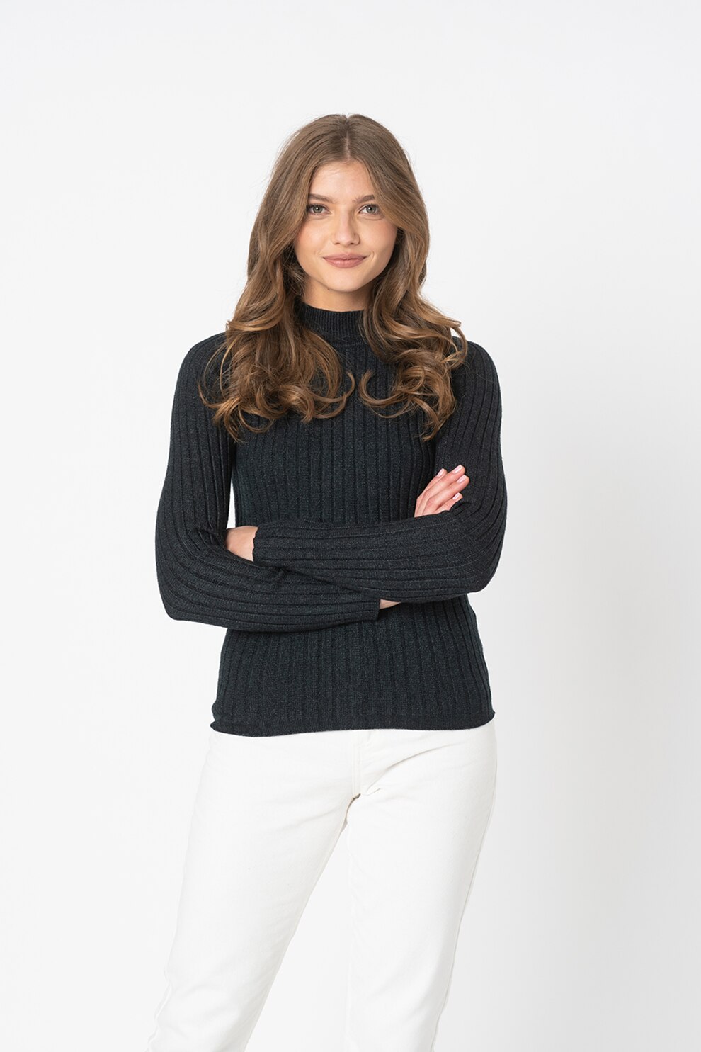 JdY, Pulover cu maneci raglan si aspect striat Magda, Negru stins