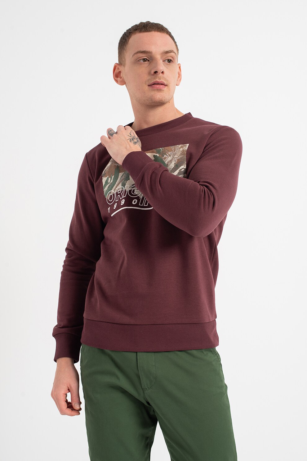 Jack&Jones, Bluza sport cu decolteu la baza gatului si imprimeu logo Brad, Purpuriu