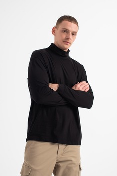 Jack&Jones, Bluza jejera de bumbac cu guler inalt Brink, Black Jack&Jones, Bluza jejera de bumbac cu guler inalt Brink, Black