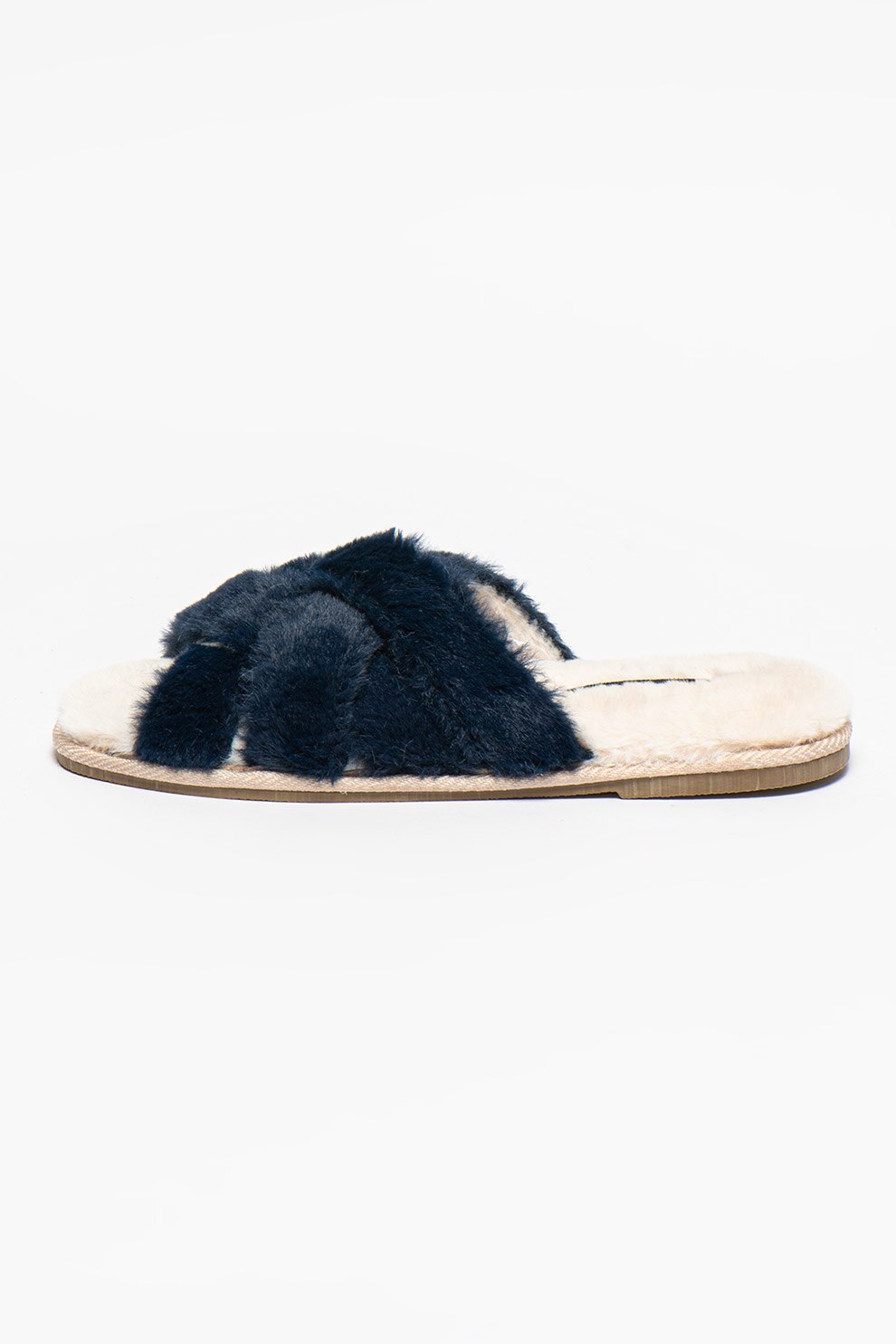 Vero Moda, Papuci de casa cu barete incrucisate Luise Fuzzy, Bleumarin/Alb, 36