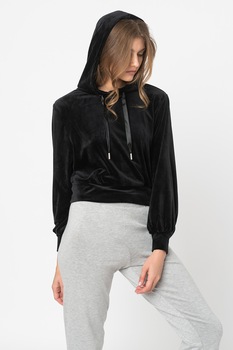 Only, Hanorac crop cu aspect catifelat Laya, Negru Only, Hanorac crop cu aspect catifelat Laya, Negru