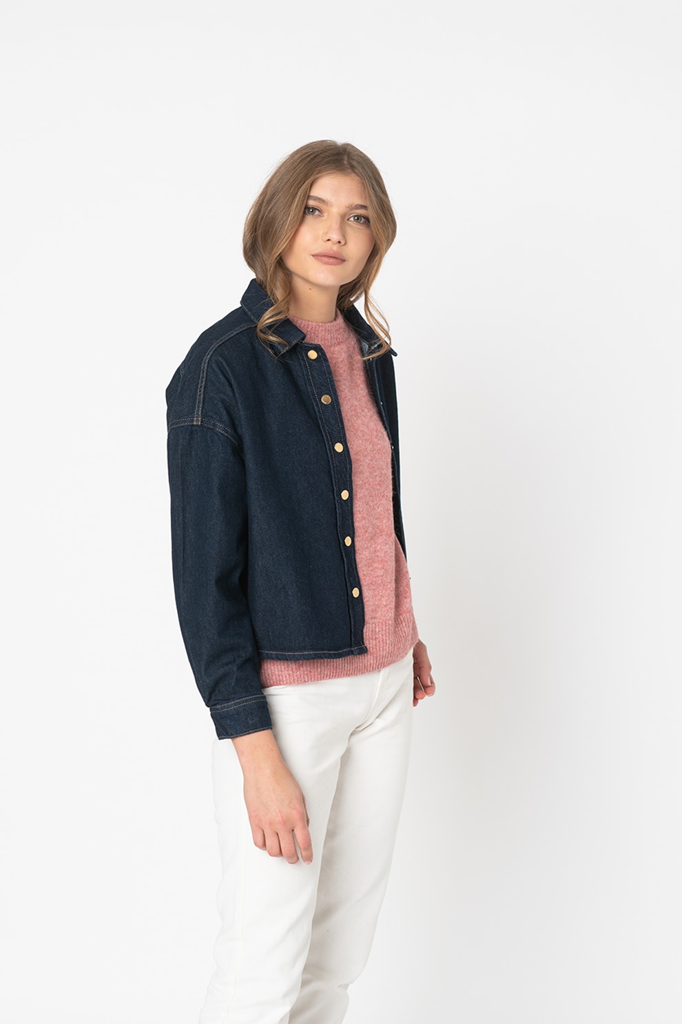 Only, Camasa de denim cu maneci cazute Life, Bleumarin inchis