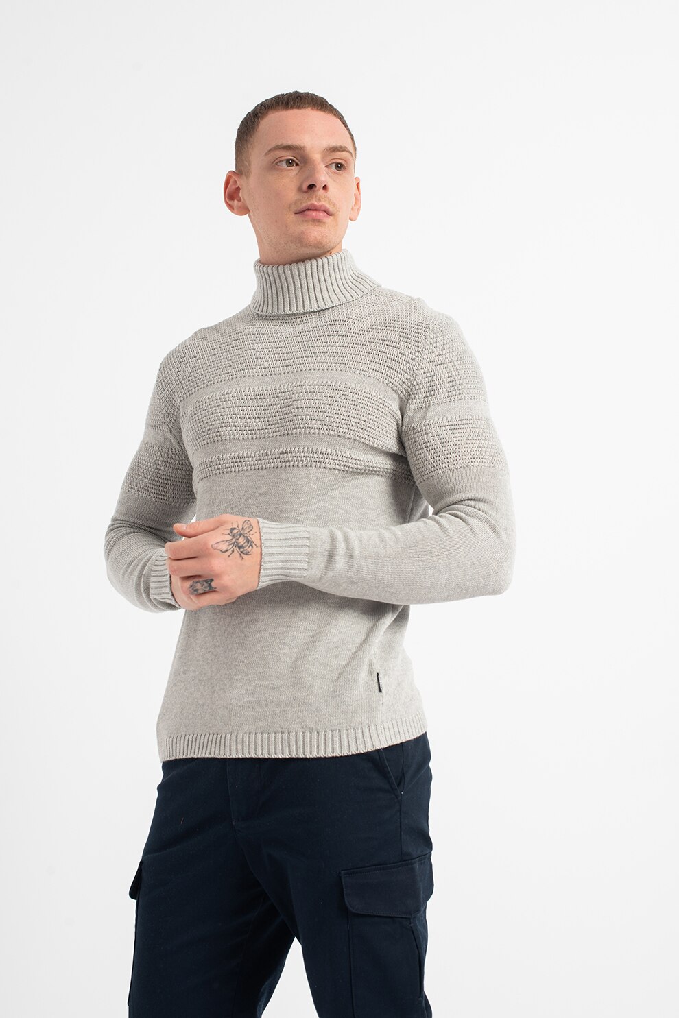 Only & Sons, Pulover cu guler inalt Bace, Gri melange