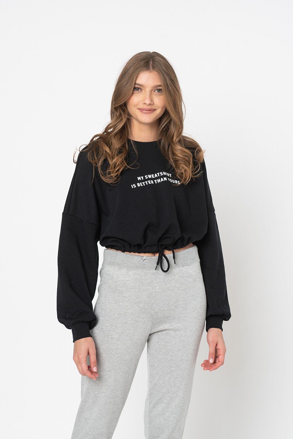 Only, Bluza sport cu imprimeu text Essa, Negru/Alb