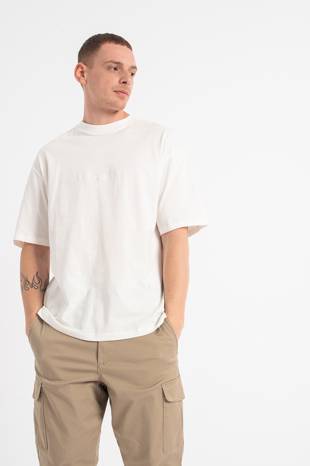 Jack&Jones, Tricou cu imprimeu logo discret Barak, Alb