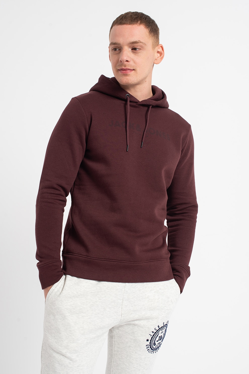 Jack&Jones, Hanorac cu imprimeu logo Booster, Violet pruna