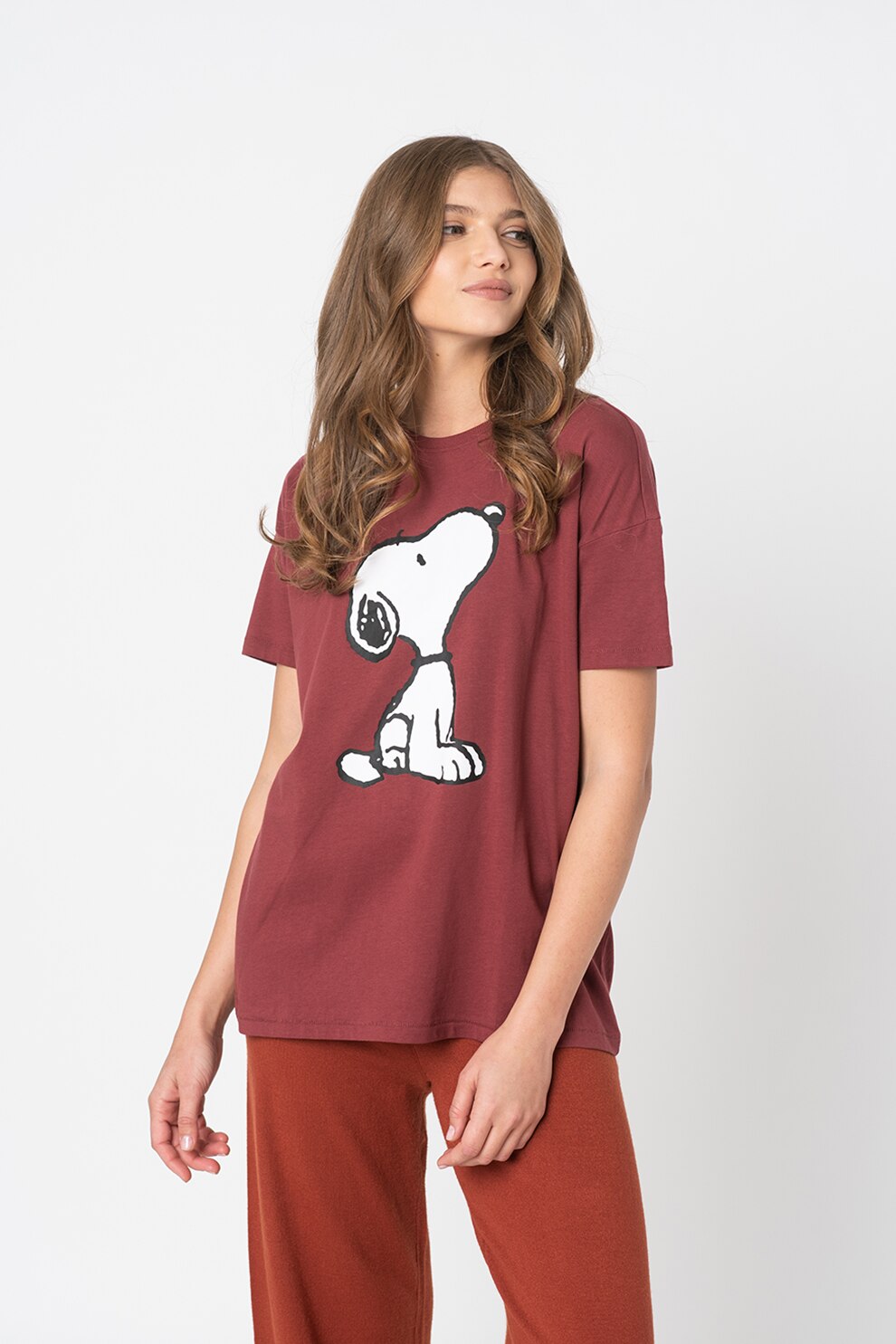 Only, Tricou cu impimeu Peanuts, Coniac