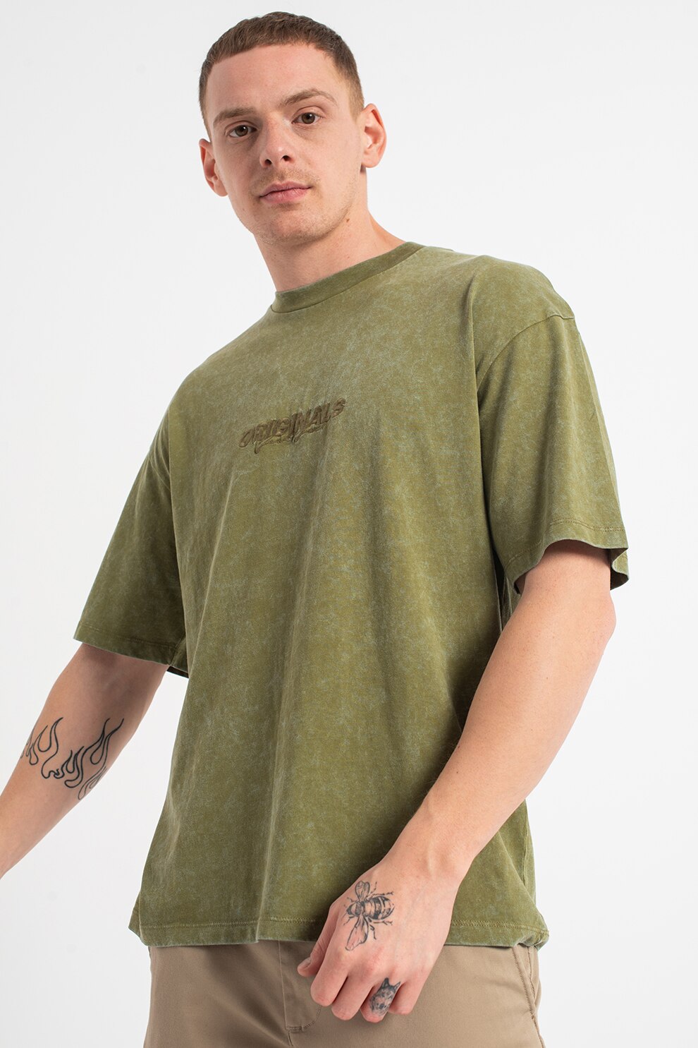 Jack&Jones, Tricou cu imprimeu logo discret Barak, Verde melange