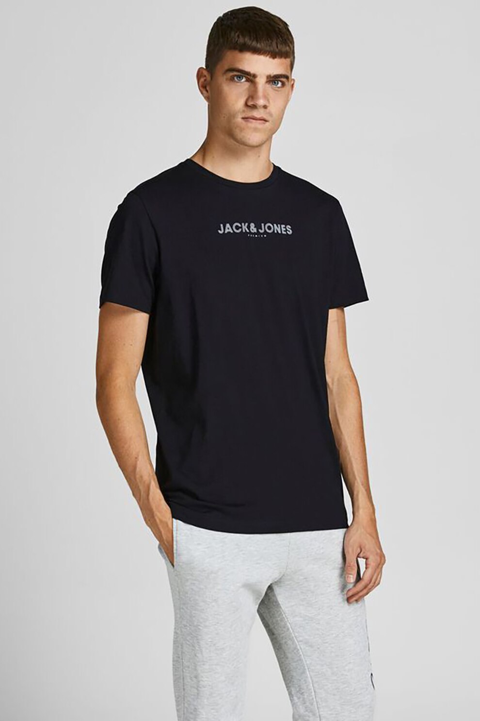 Jack&Jones, Tricou de bumbac cu imprimeu logo, Negru