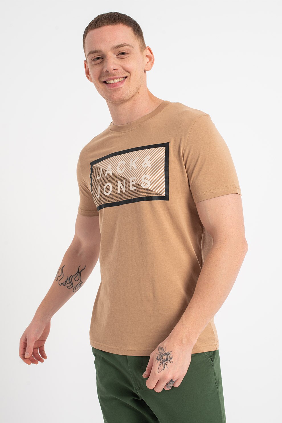 Jack&Jones, Tricou slim fit din amestec de bumbac organic Shawn, Maro camel