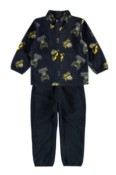 NAME IT, Set de pantaloni si bluza sport cu fermoar si aspect pufos, Negru/Galben NAME IT, Set de pantaloni si bluza sport cu fermoar si aspect pufos, Negru/Galben