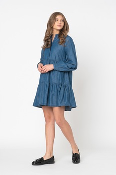 JdY, Rochie evazata din chambray Bianka, Albastru deschis JdY, Rochie evazata din chambray Bianka, Albastru deschis