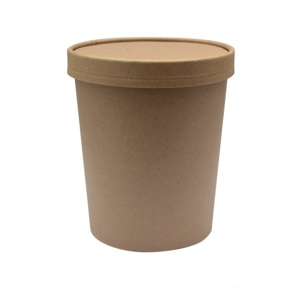 Set boluri din carton Natur cu Capac pentru Supa 25 buc/set, Ø 98 X 100 mm / 470cc