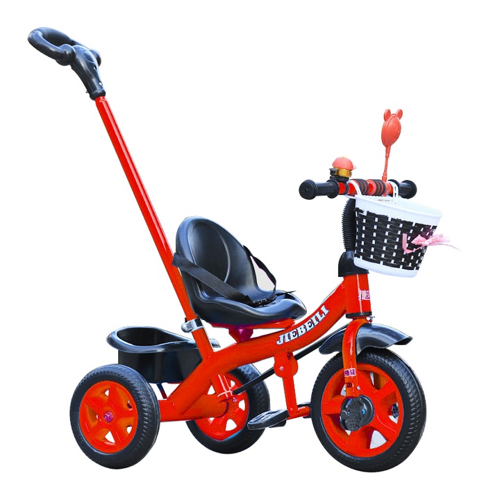 Tricicleta cu pedale pentru copii 2-5 ani, maner parental detasabil, Rosie