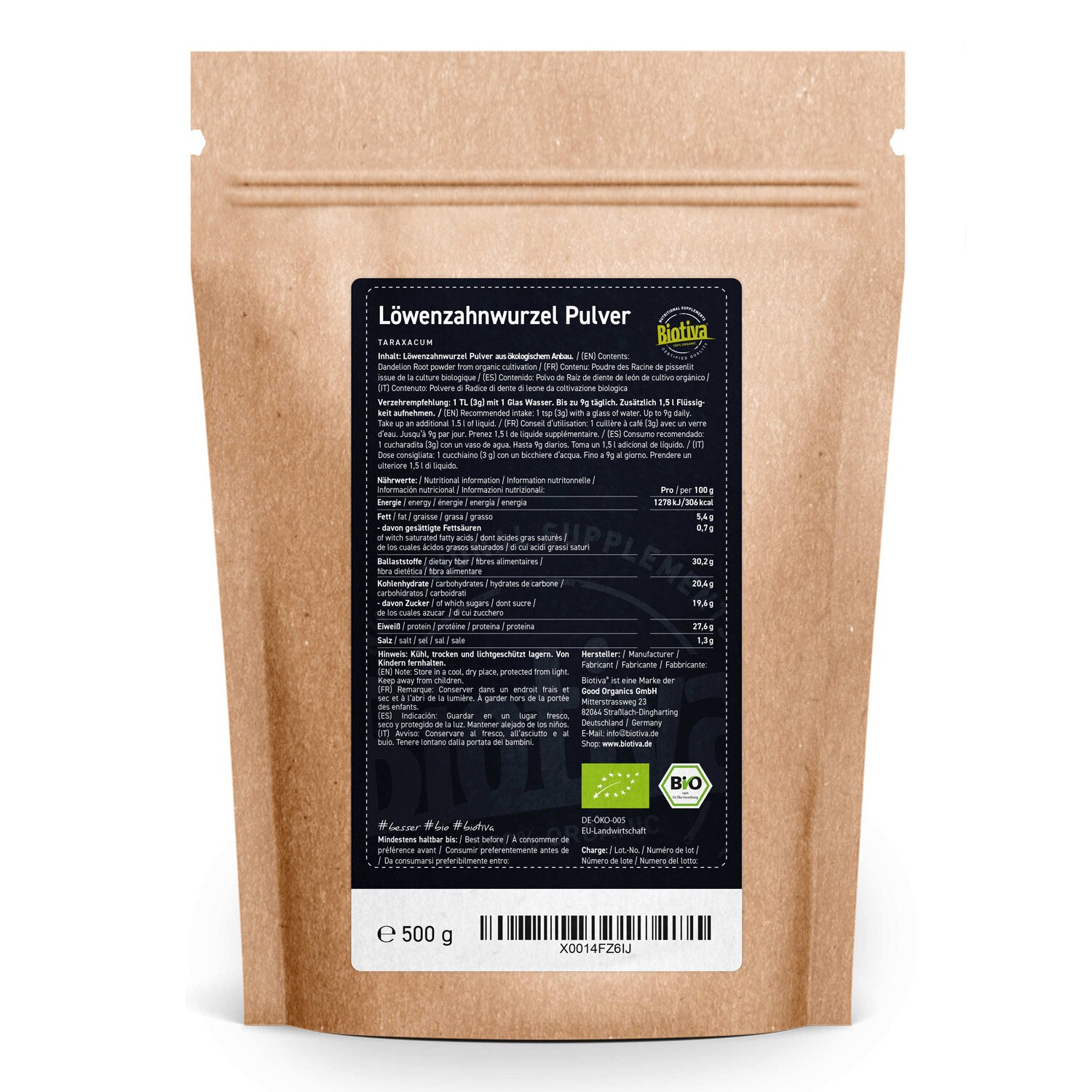 Radacina De Papadie Biotiva, Organica, Macinata, 500g - EMAG.ro