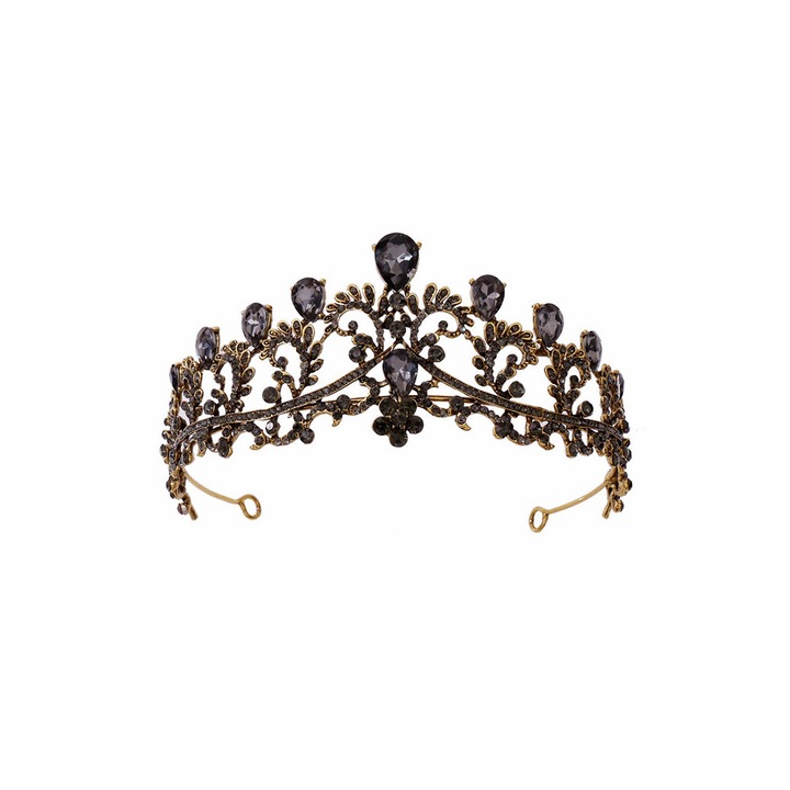 Tiara eleganta Luthien, ramuri rasucite cu picaturi si cristale negre Negru