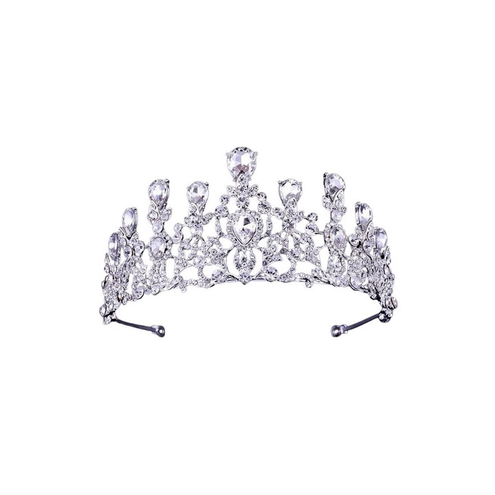 Tiara eleganta Ceres, flori mici, frunzulite si picaturi cu cristale Argintiu