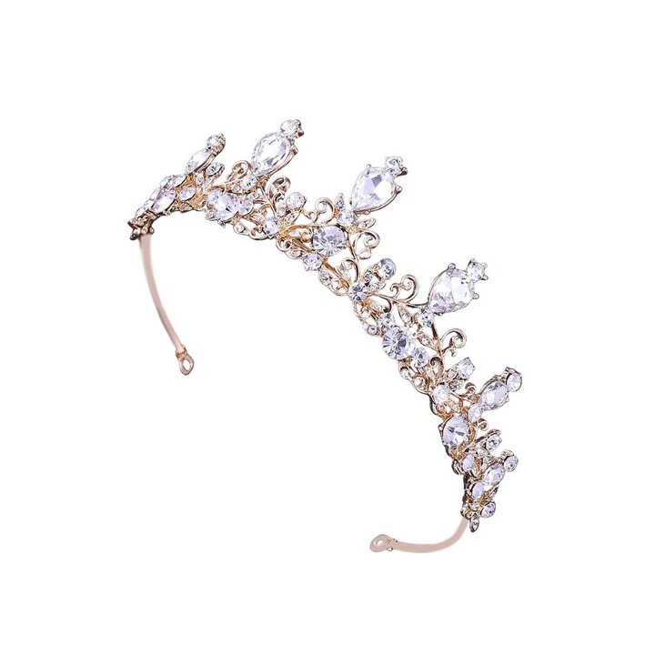 Tiara eleganta Forget-Me-Not, model delicat cu floricele, ramurele rasucite si cristale Auriu