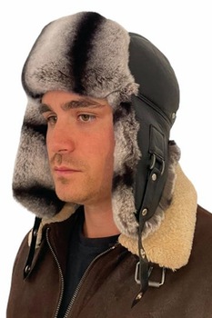 Caciula din blana naturala de rex-cincila pentru barbati,culoare gri/negru,marimea 58 cm Caciula din blana naturala de rex-cincila pentru barbati,culoare gri/negru,marimea 58 cm