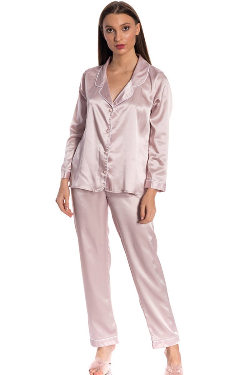 Pijama satin Jeremi 6526, Bej / roz pudra