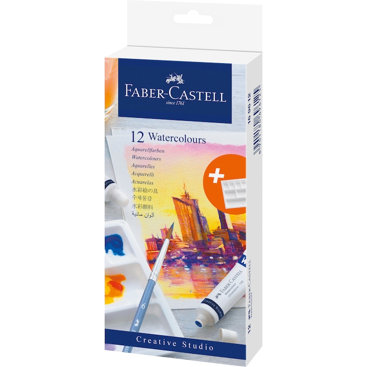 Темперни бои Faber-Castell, 12 цвята, 9 мл, С палитра