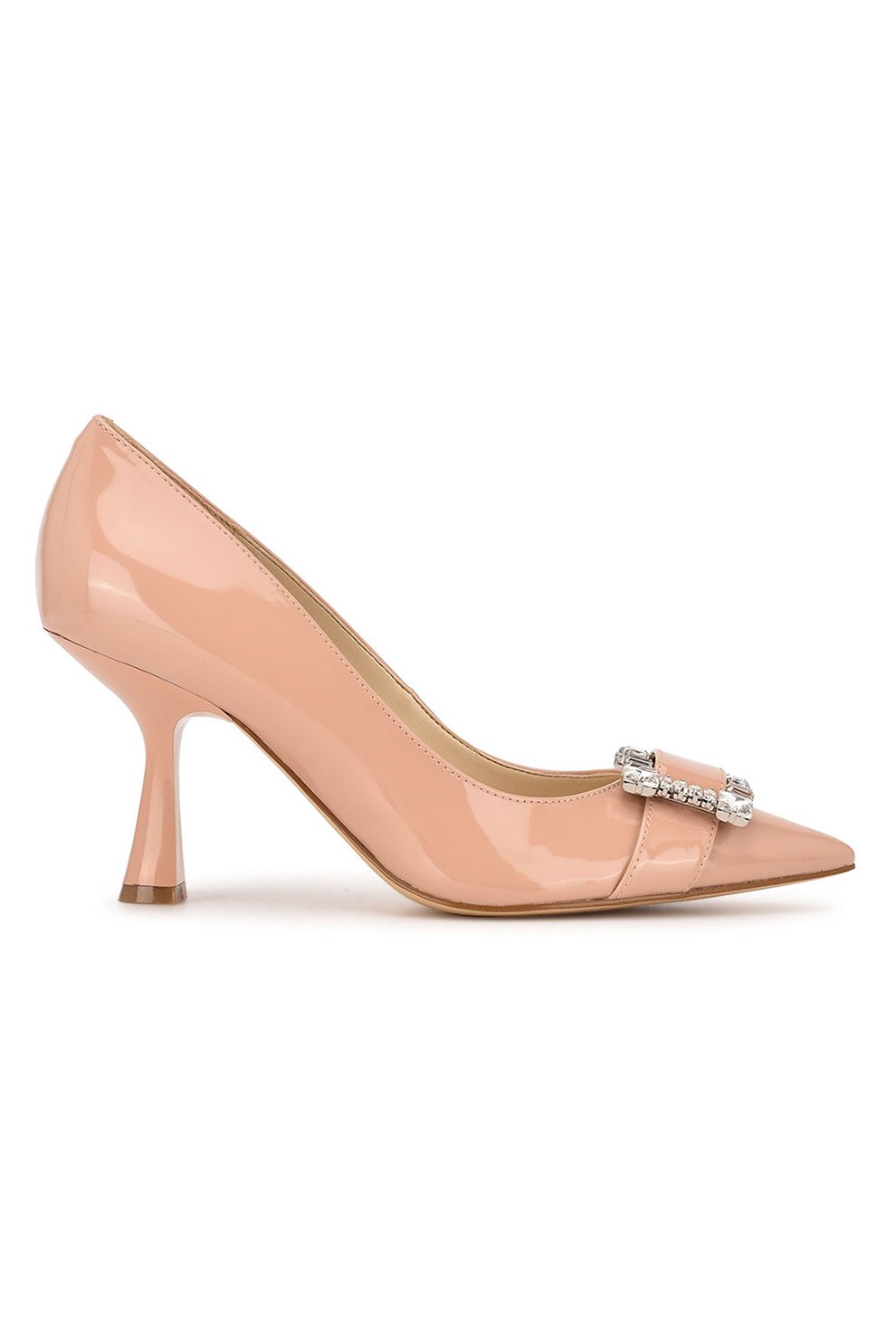 NINE WEST, Pantofi de piele lacuita cu varf ascutit Helyn, Bej/Argintiu
