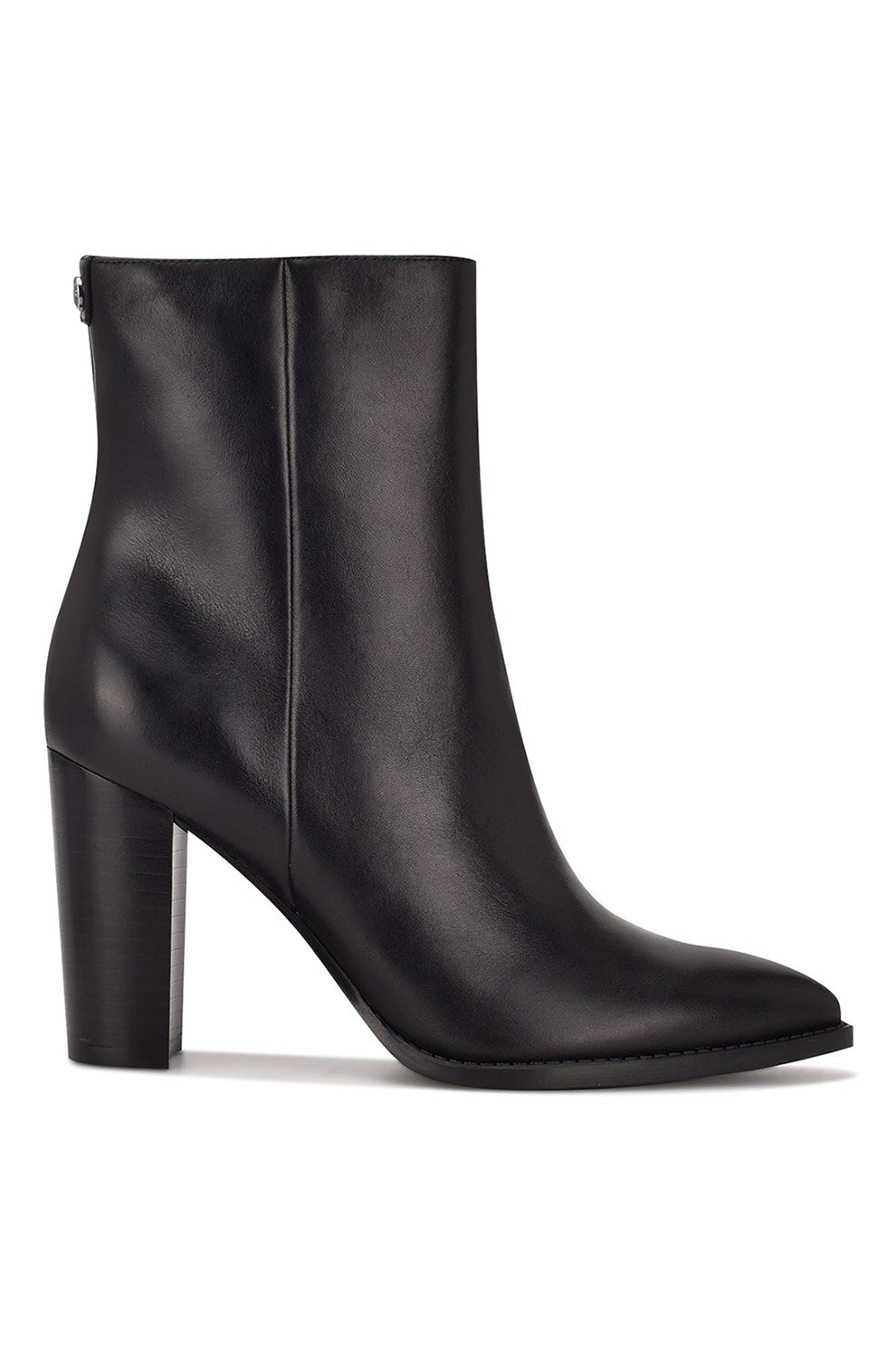 NINE WEST, Botine de piele cu varf ascutit si toc masiv Tryme, Negru