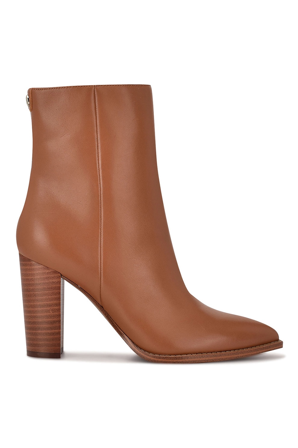 NINE WEST, Botine de piele cu varf ascutit si toc masiv Tryme, Maro caramel