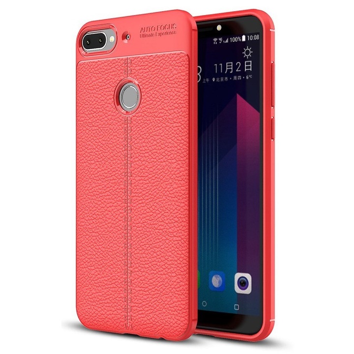 Husa Premium Antisoc model tip Piele AutoFocus, compatibila cu HTC Desire 12+ / Desire 12 Plus, Rosu