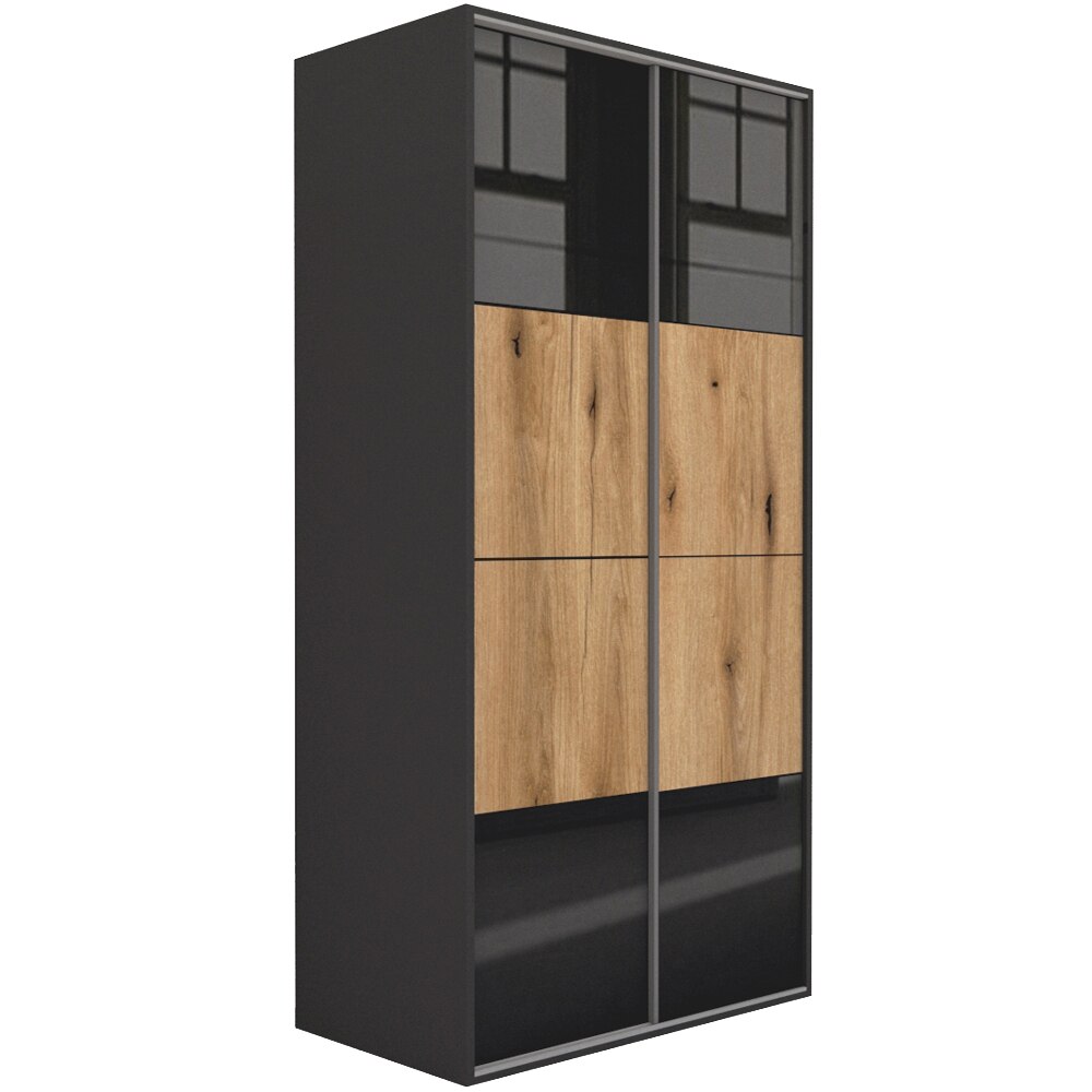 Dressing Genarom LEX D, Gri / Negru Lucios / Stejar Wotan, 120 x 240 x 66 cm