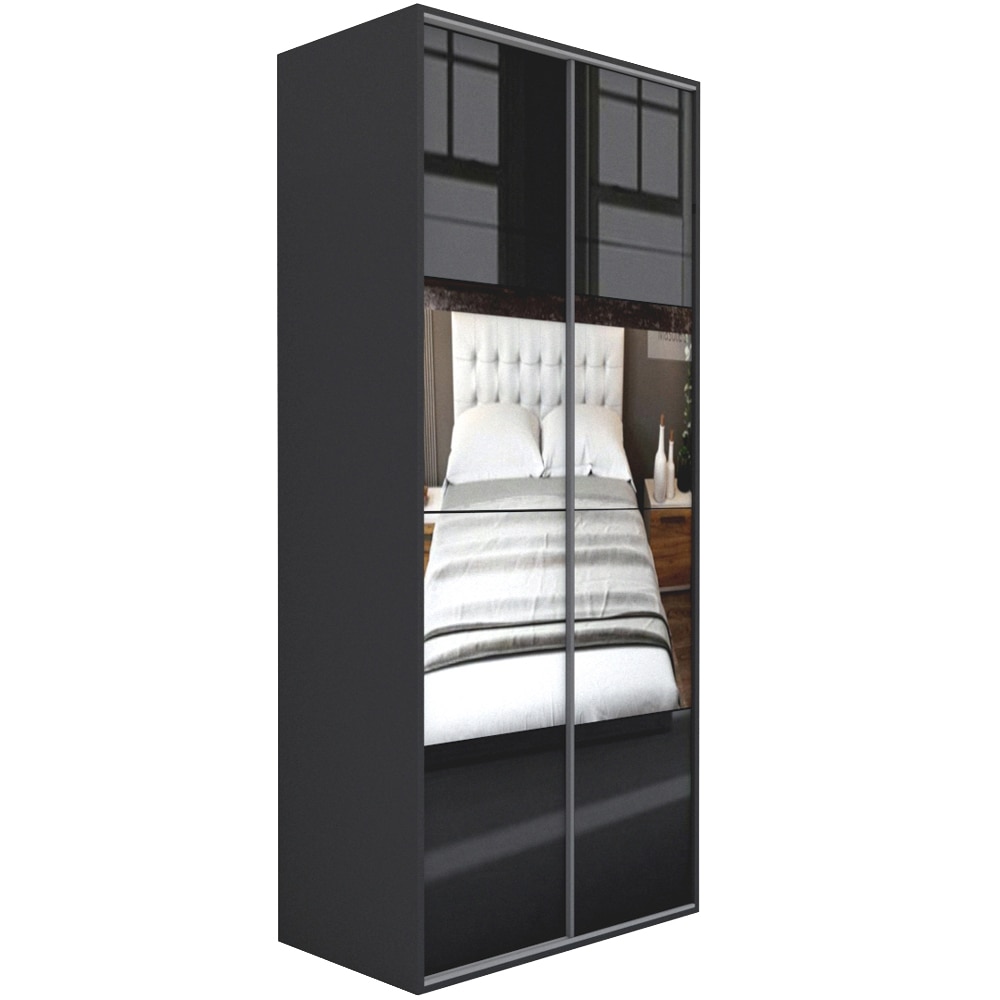 Dressing Genarom LEX C, Gri / Negru Lucios / Oglinda, 120 x 240 x 66 cm