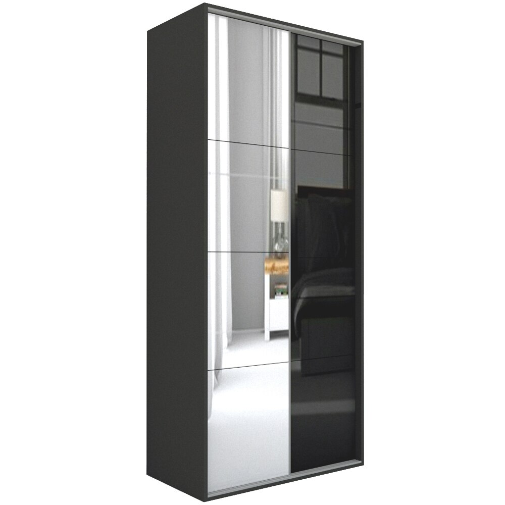 Dressing Genarom LEX A, Gri / Negru Lucios / Oglinda L, 120 x 240 x 66 cm