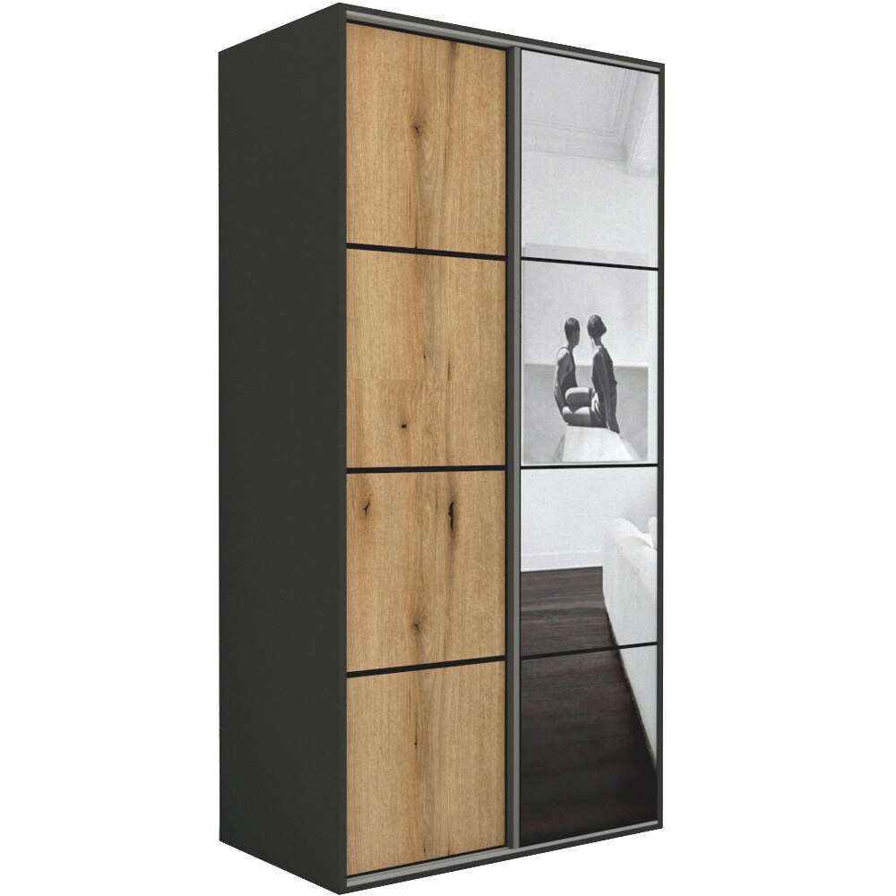 Dressing Genarom LEX B, Gri / Stejar Wotan / Oglinda L, 120 x 240 x 66 cm